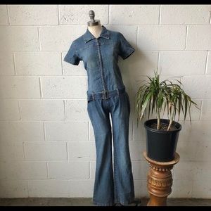 Vintage Y2K SOLID Light Wash Cotton Spandex Jumpsuit